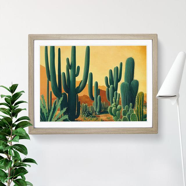 Cactus In The Desert - Picture Frame Print Natur Pur Size: 25cm H x 34cm W x 2cm D, Format: Oak on Productcaster.