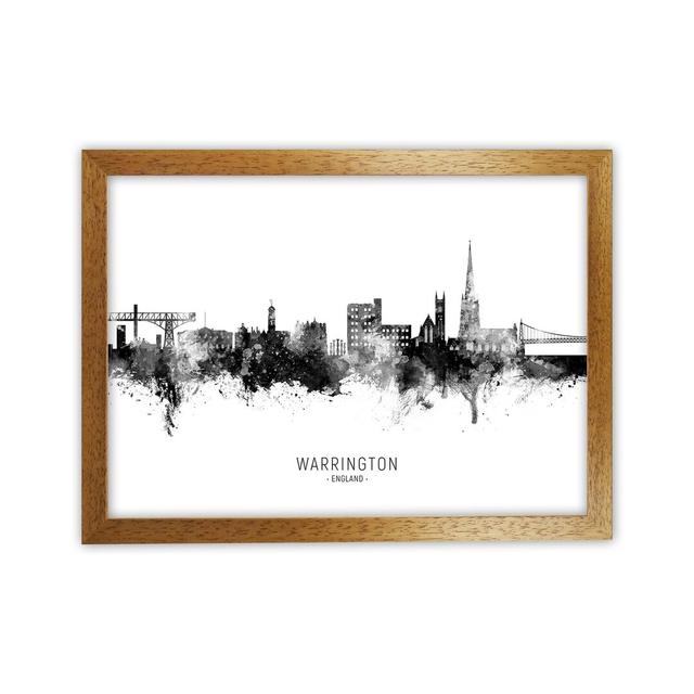 Warrington England Skyline Black White City Name by Michael Tompsett - Graphic Art Ebern Designs Size: 25cm H x 34cm W x 3cm D, Format: Oak Framed on Productcaster.