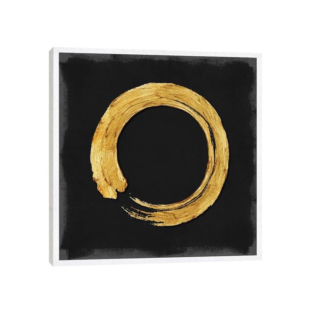 Gold Zen Circle On Black I by Ellie Roberts - Painting on Canvas Willa Arlo Interiors Frame Option: White Framed, Size: 93.98cm H x 93.98cm W x 3.81cm on Productcaster.