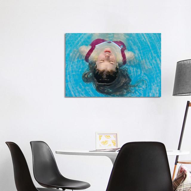 Young Woman Relaxing In The Pool by Mike Kiev - Wrapped Canvas Painting Fairmont Park Size: 66.04cm H x 101.6cm W x 1.91cm D on Productcaster.