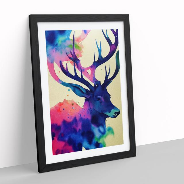 Splashed Stag No.4 - Picture Frame Painting Alpen Home Frame Colour: Black, Size: 46cm H x 34cm W x 2cm D on Productcaster.