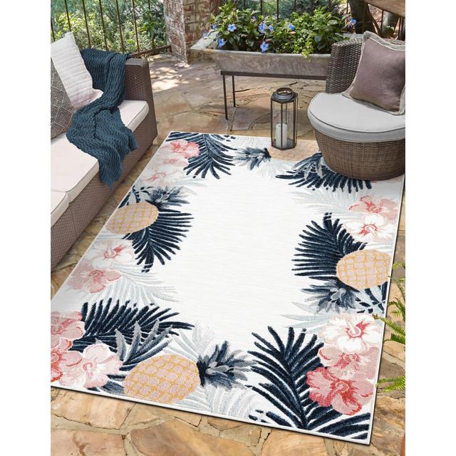 Quedgeley Machine Woven Polypropylene Plastic Cream/Navy/Pink/Yellow Indoor / Outdoor Rug 17 Stories Rug Size: Rectangle 100 x 160cm on Productcaster.