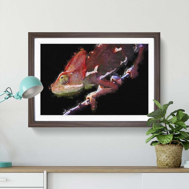 Red Chameleon Lizard in Abstract - Picture Frame Graphic Art Print East Urban Home Size: 27cm H x 36cm W x 2cm D, Frame Option: Walnut Framed on Productcaster.