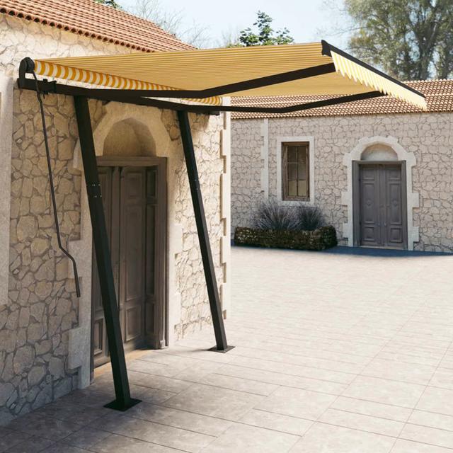 Assandra 3m W x 2.5m D Retractable Patio Awning Dakota Fields Colour: Yellow/White on Productcaster.