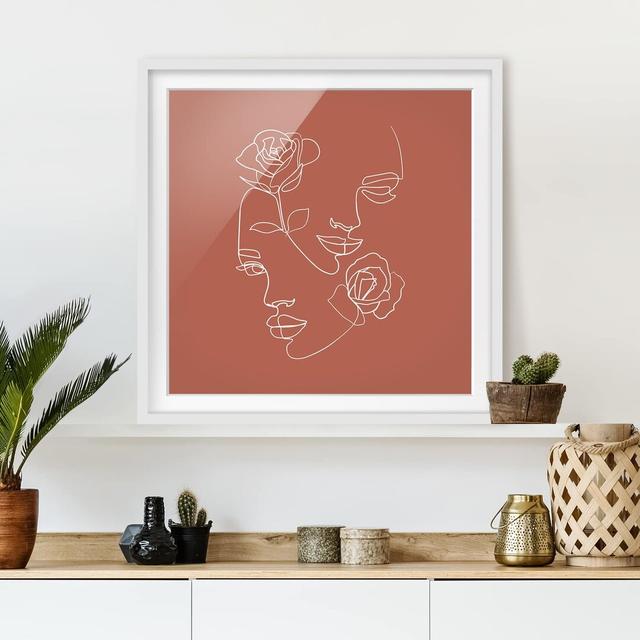 Line Art Faces Women Roses Copper - Picture Frame Graphic Art Metro Lane Size: 30cm H x 30cm W x 2cm D, Frame Option: White Framed on Productcaster.