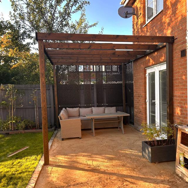 Micelle Solid Wood Pergola Ebern Designs Size: 8' x 8', Finish: Rustic Brown on Productcaster.