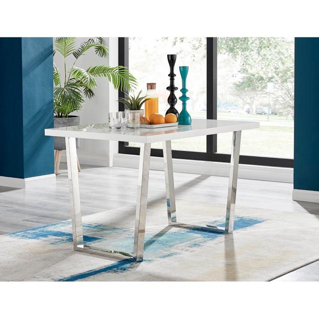 Chowchilla 4 - Person Dining Set Canora Grey Chair Colour: Blue/Gold, Table Top/Base Colour: White/Chrome on Productcaster.