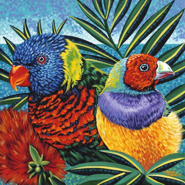 Birds In Paradise II by Carolee Vitaletti - Wrapped Canvas Painting 17 Stories Size: 91cm H x 91cm W on Productcaster.