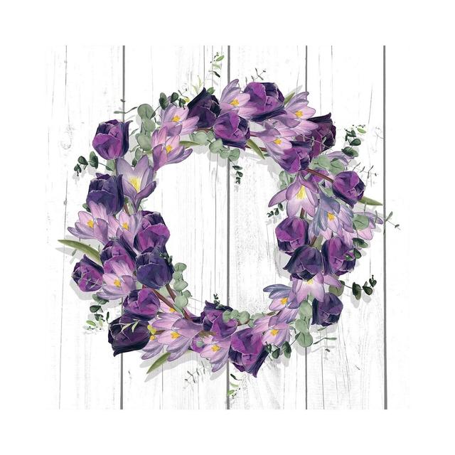 Purple Tulip Wreath I by Jennifer Paxton Parker - Wrapped Canvas Painting Brambly Cottage Size: 30.48cm H x 30.48cm W x 1.905cm D on Productcaster.