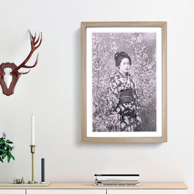 Geisha and Cherry Blossoms by Ogawa Kazumasa - Picture Frame Painting Print East Urban Home Frame Option: Oak Framed, Size: 48cm H x 36cm W x 2cm D on Productcaster.