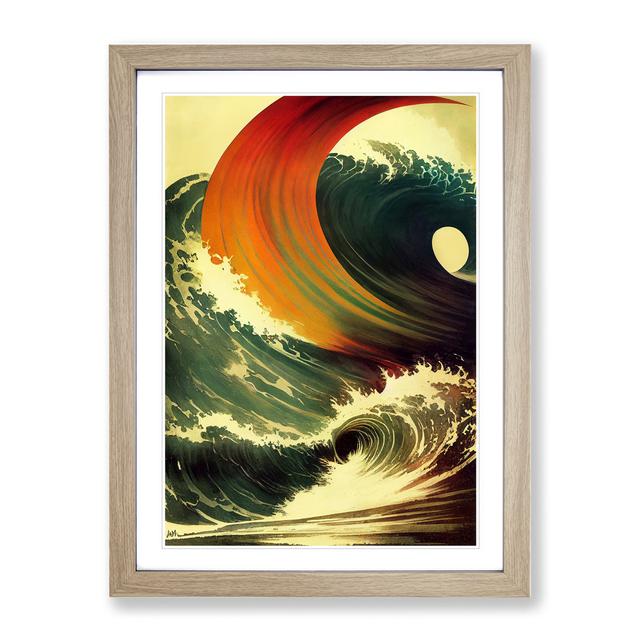 Unique Ocean Wave House of Hampton Size: 64cm H x 46cm W x 2cm D, Frame Colour: Oak Framed on Productcaster.