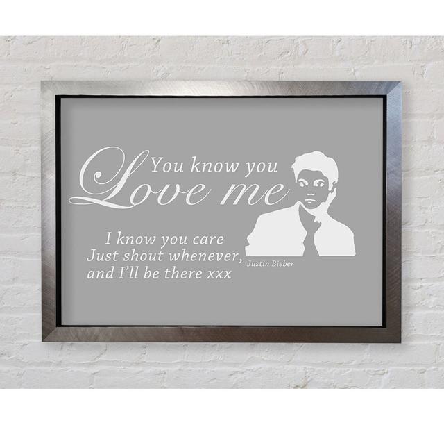 Music Quote You Know You Love Me Justin Bieber - Single Picture Frame Art Prints Happy Larry Colour: Grey White, Format: Silver Framed Paper, Size: 10 on Productcaster.