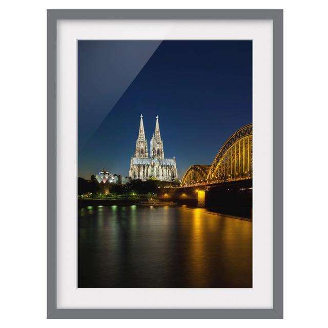 Cologne at Night - Picture Frame Photograph on Paper East Urban Home Frame Options: Matt grey, Size: 55 cm H x 40 cm W on Productcaster.