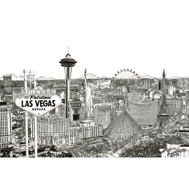 Vegas Skyline in B&W - Wrapped Canvas Art Prints Rosalind Wheeler Size: 51cm H x 76cm W x 3.8cm D on Productcaster.