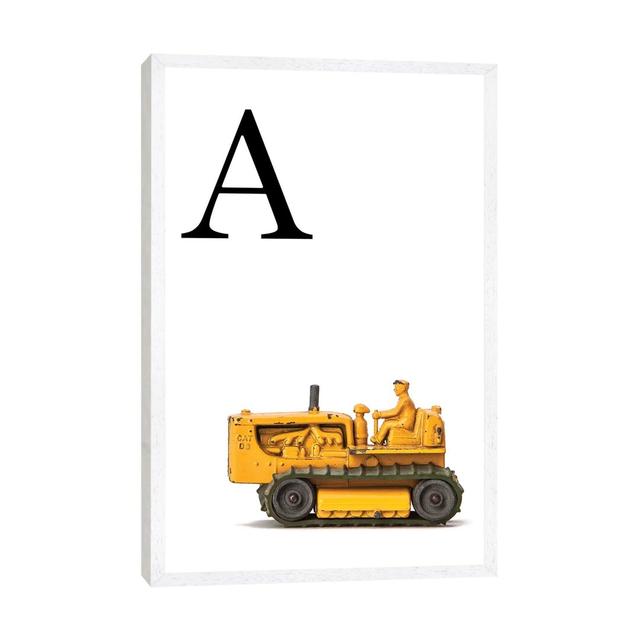 A Bulldozer Yellow White Letter - Graphic Art Print on Canvas Williston Forge Size: 101.6cm H x 66.04cm W x 3.81cm D, Format: White Framed on Productcaster.