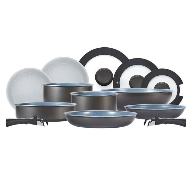 Tower Freedom T800200 13 Piece Cookware Set with Ceramic Coating, Stackable Design and Detachable Handles, Graphite, Aluminium Tower on Productcaster.