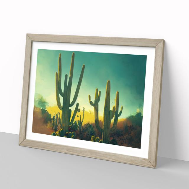 Cactus Desert View Vol.2 - Picture Frame Graphic Art Natur Pur Format: Oak, Size: 25cm H x 34cm W x 2cm D on Productcaster.