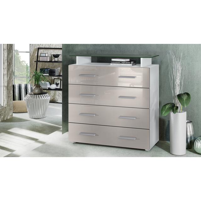 Mazur 76 Cm Wide 4 Drawer Chest Metro Lane Lighting Included: No, Colour: Sand Grey (Glossy) on Productcaster.