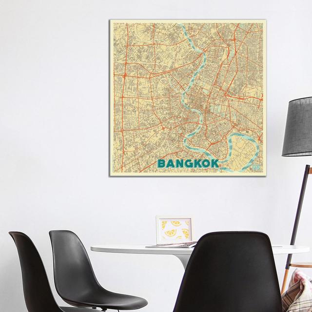 Bangkok Retro Urban Blueprint Map by Hubert Roguski - Wrapped Canvas Graphic Art Borough Wharf Size: 93.9cm H x 93.9cm W x 3.8cm D on Productcaster.