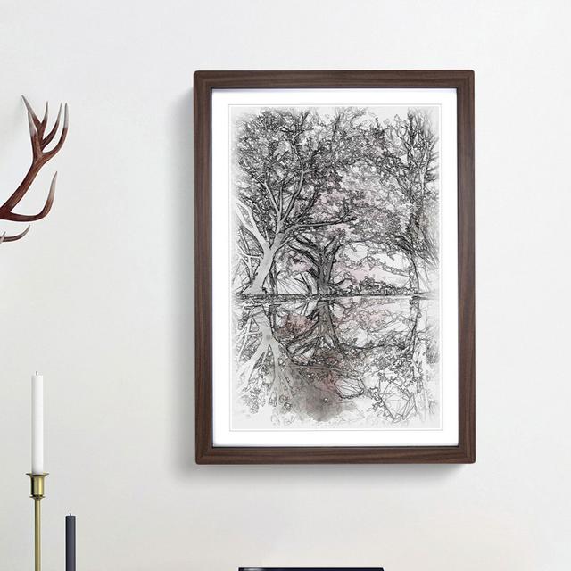 Reflection Of The Pink Blossom Trees Sketch - Print East Urban Home Frame Option: Walnut Framed, Size: 63cm H x 45cm W x 2cm D on Productcaster.