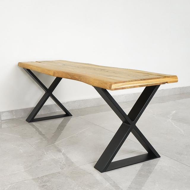 Solid Oak Wood Bench With Steel Legs Alpen Home Size: 49cm H x 120cm W x 40cm D, Colour: Brown Oil on Productcaster.