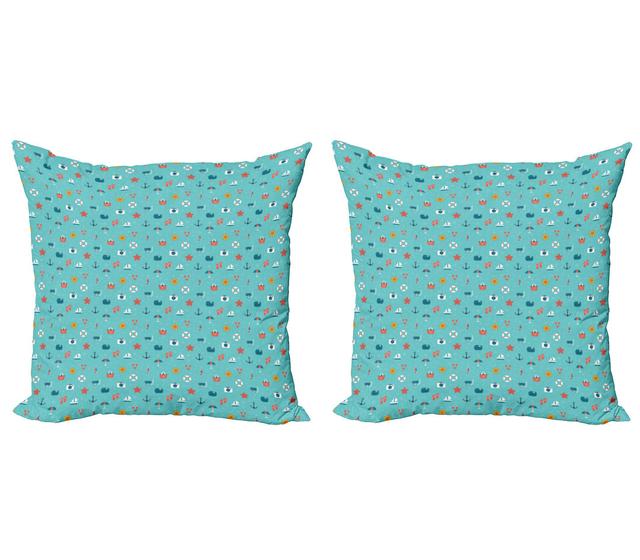 Pillow Cushion Cover Pack of 2, Starfish Anchor Sailboat, Sea Blue Multicolor (Set of 2) East Urban Home on Productcaster.