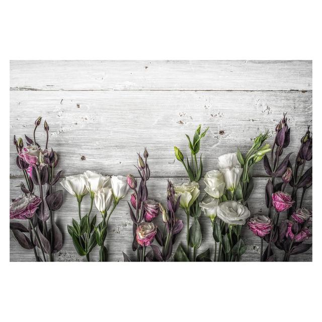 Tulips and Roses on Shabby-Effect Wood 1.9m x 2.88m Textured Matt Peel & Stick Wall Mural East Urban Home on Productcaster.