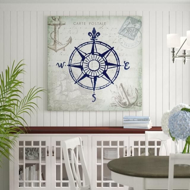 'Seaside Postcard Compass' by Tre Sorelle Studios Graphic Art Print on Wrapped Canvas Highland Dunes Size: 121.92cm H x 121.92cm W on Productcaster.