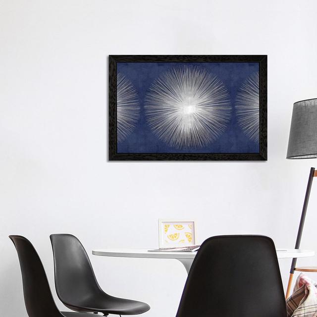 Silver Sunburst On Blue III by Abby Young - Print on Canvas Etta Avenue Size: 45.72cm H x 66.04cm W x 3.81cm D, Frame Option: Black Floater Framed on Productcaster.