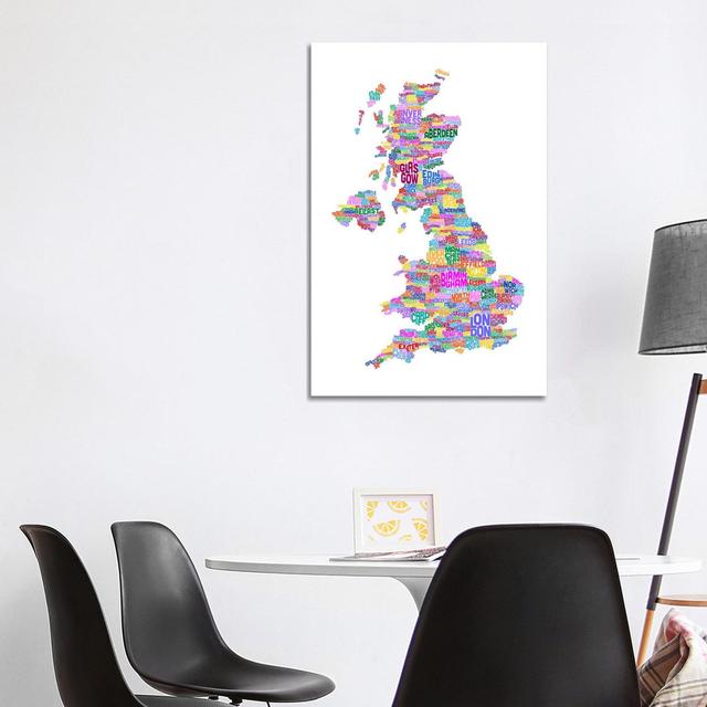 Great Britain UK City Text Map (White) Happy Larry Size: 101.6cm H x 66.04cm W x 1.905cm D on Productcaster.