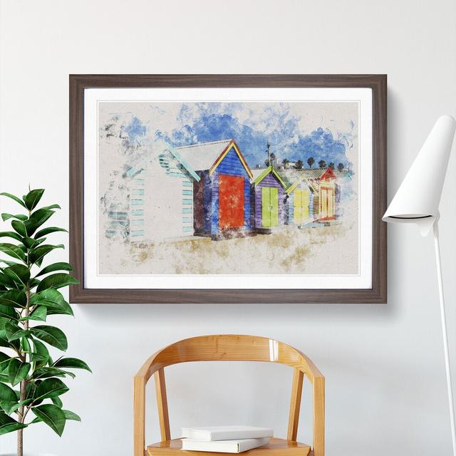 Colourful Beach Huts - Picture Frame Painting East Urban Home Size: 48cm H x 65cm W x 2cm D, Frame Option: Walnut on Productcaster.