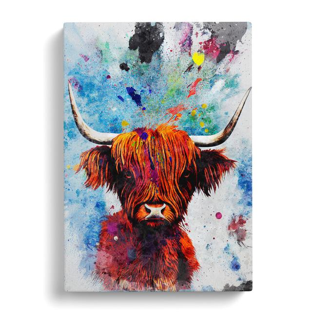 Highland Cow Paint Splash No.1 - Wrapped Canvas Painting Natur Pur Size: 50cm H x 35cm W x 3cm D on Productcaster.