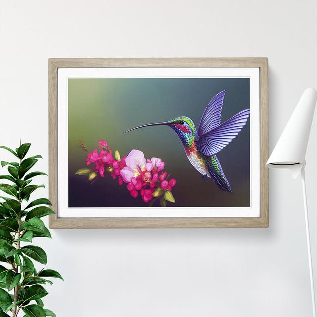 Unreal Floral Hummingbird - Picture Frame Graphic Art Marlow Home Co. Frame Colour: Oak, Size: 46cm H x 64cm W x 2cm D on Productcaster.