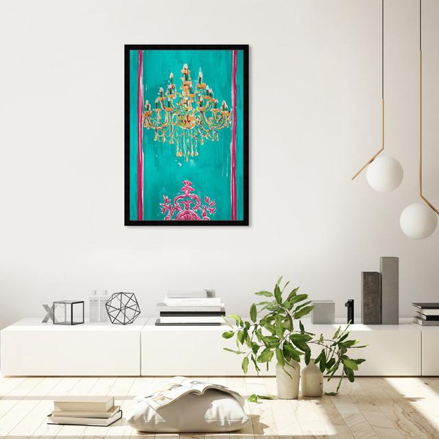 Fashion And Glam Colorful Golden Glam Chandelier, Modern Pink Framed Wall Art Print For Dining Room Oliver Gal Frame Colour: Black, Size: 91.44cm H x on Productcaster.