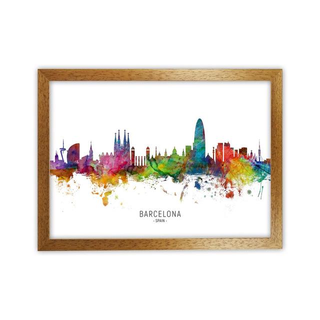 Barcelona Spain Skyline by Michael Tompsett - Graphic Art Print Ebern Designs Size: 34cm H x 46cm W x 3cm D, Format: Brown Framed on Productcaster.