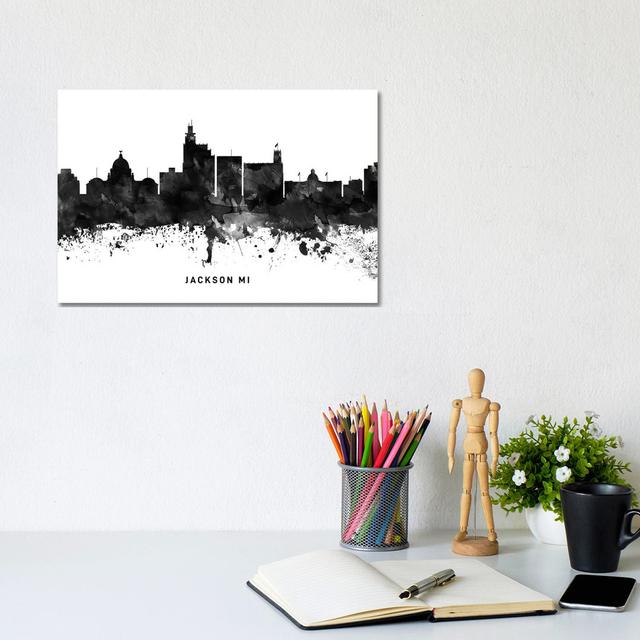 Jackson Mi Skyline Black and White - Wrapped Canvas Graphic Art Latitude Run Size: 20.32cm H x 30.48cm W x 1.91cm D on Productcaster.