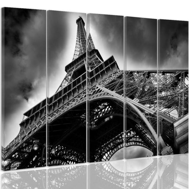 5-tlg. Leinwandbilder-Set The Eiffel Tower in the Clouds Brayden Studio Größe: 140 cm H x 300 cm B on Productcaster.