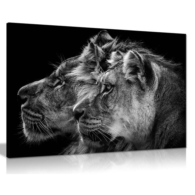 Panther Print Fine Art Prints Black & White Lion And Lioness Portrait Artistic Framed Canvas Print, Pictures For Home Walls, Bedroom, Living Room & Ba on Productcaster.