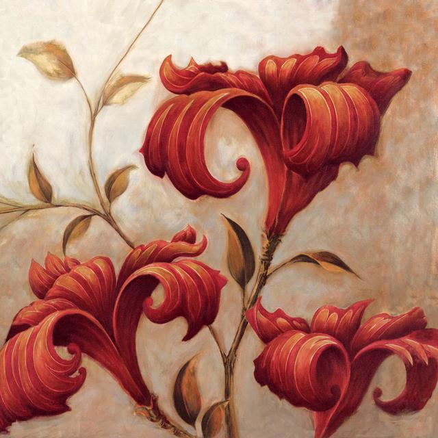 Curly Red Floral Square 3 - Wrapped Canvas Painting ClassicLiving Size: 91cm H x 91cm W x 3.8cm D on Productcaster.