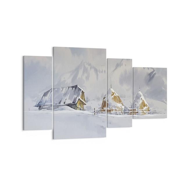 4-tlg. Leinwandbilder-Set House Mountains Snow Union Rustic Größe: 70 cm H x 120 cm H x 1,8 cm T on Productcaster.