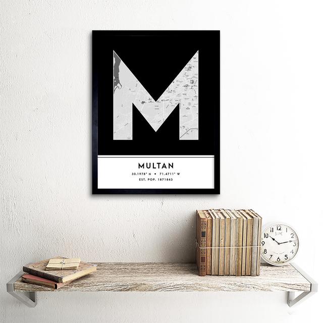 Multan City Map Multan Black & White - Single Picture Frame Typography Wee Blue Coo on Productcaster.