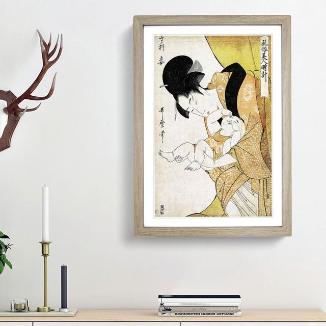 Mother with Sleepy Child by Kitagawa Utamaro - Picture Frame Painting Print East Urban Home Frame Option: Oak Framed, Size: 48cm H x 36cm W x 2cm D on Productcaster.