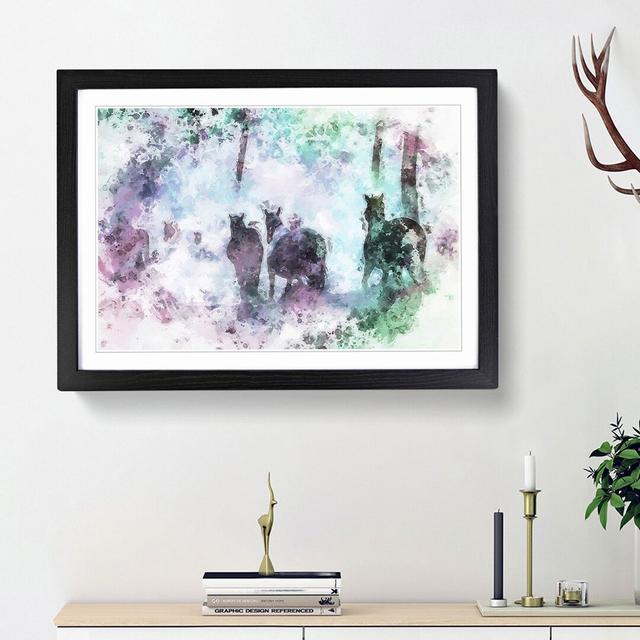 Horses in a Colourful Forest in Abstract - Picture Frame Painting Print on MDF East Urban Home Size: 62cm H x 87cm W x 2cm D, Frame Option: Black Fram on Productcaster.