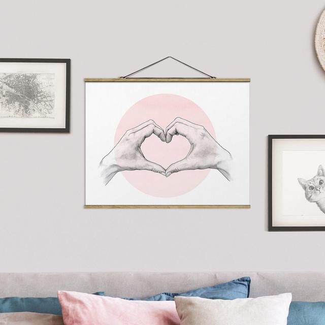 Wandbild Illustration Heart Hands Circle Pink White von Laura Graves Ebern Designs Größe: 37,5 cm H x 50 cm B x 0,3 cm T on Productcaster.