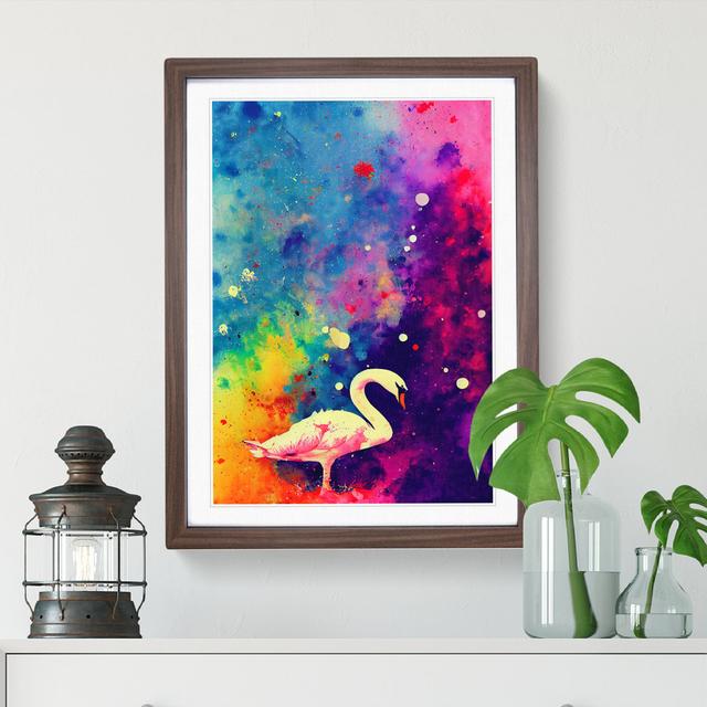 Swan Paint Splash - Picture Frame Graphic Art Marlow Home Co. Size: 46cm H x 34cm W x 2cm D, Frame Colour: Walnut Framed on Productcaster.