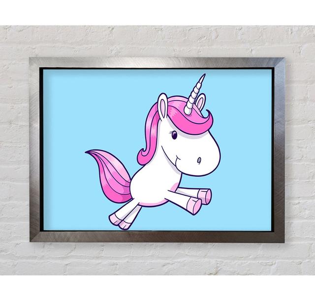 Leaping Unicorn White Framed Print Zoomie Kids Size: 84.1cm H x 118.9cm W x 3.4cm D, Colour: White, Format: Silver Framed Paper on Productcaster.