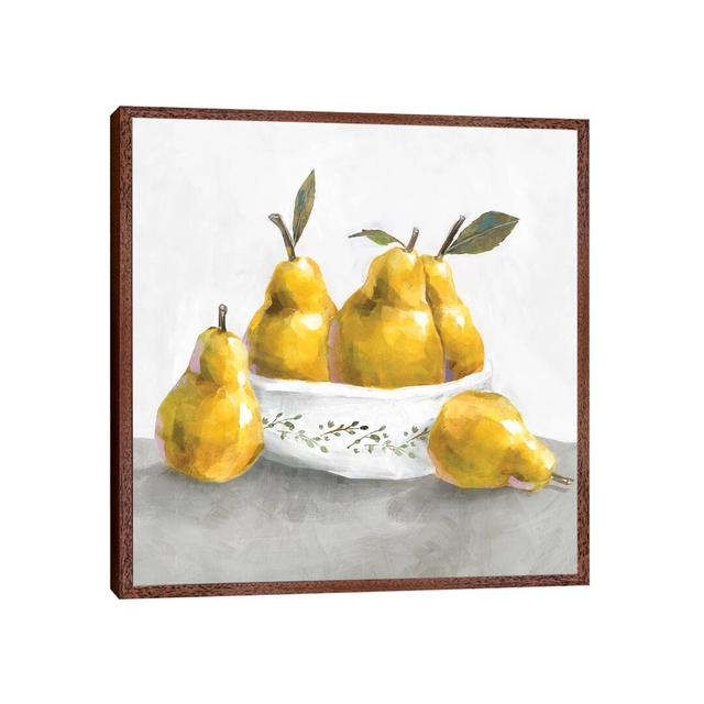 Pears by Isabelle Z - Print on Canvas August Grove Format: Classic Brown Wood Framed, Size: 93.98cm H x 93.98cm W x 3.81cm D on Productcaster.