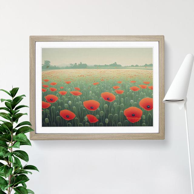 Appealing Poppy Field Flowers - Single Picture Frame Print Marlow Home Co. Size: 25cm H x 34cm W x 2cm D, Frame Colour: Oak Framed on Productcaster.