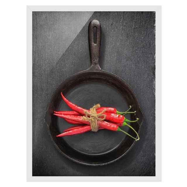 Red Chili Bundle in Pan on Slate - Picture Frame Graphic Art Ebern Designs Frame Option: White, Size: 100cm H x 70cm W x 2cm D on Productcaster.