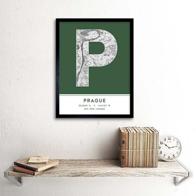 Prague Czechia City Map Green - Single Picture Frame Typography Wee Blue Coo on Productcaster.